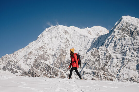 Woman hiking in mountains