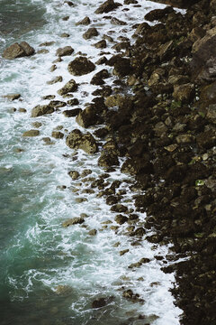 Waves lapping a rocky shore