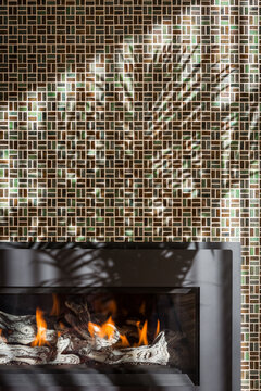 Mosaic tiled fireplace