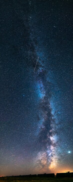 summer milky way over railway station