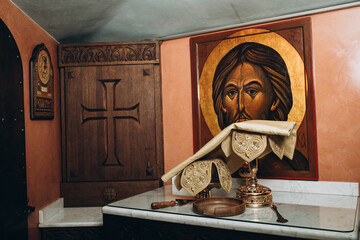 church utensils bowl and icons