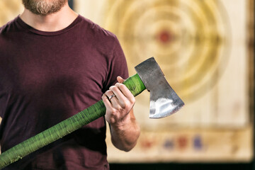 Anonymous Bearded Man Holding Large Axe