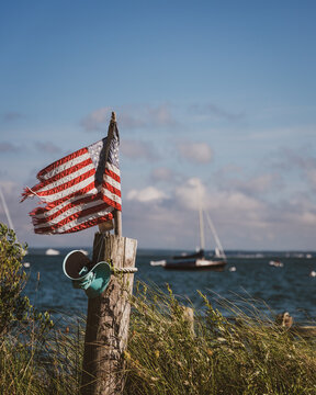 A Small American Flag Blows in the Breeze