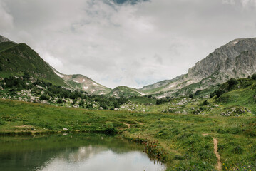 Mountain pass and the mountain lake