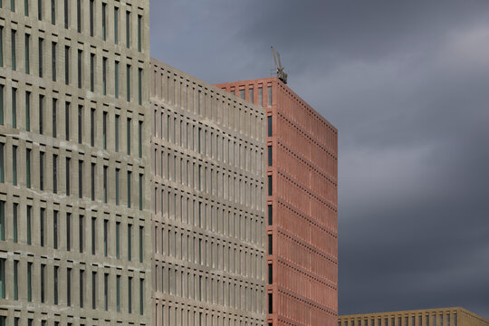 Modern office buildings on a cloudy day