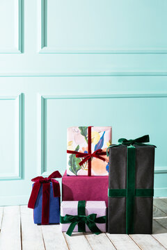 Elegant New Year's gifts with velvet bows