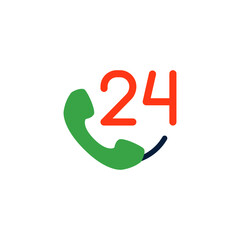 24 Hours service shopping icon in color icon, isolated on white background 