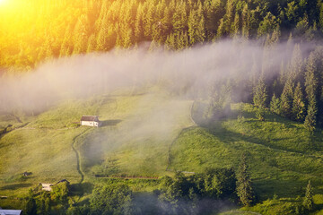 Landscape with fog in mountains