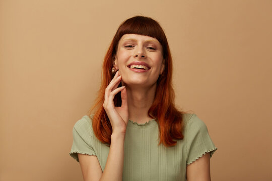 Touching face smiling portrait