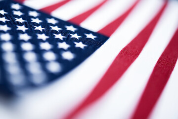 Macro Shot Of Handheld American Flag On Coarse Fabric