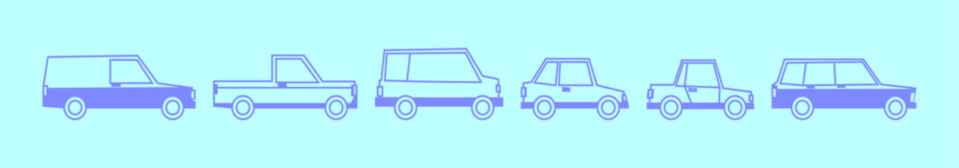 Fototapeta premium set of car cartoon icon design template with various models. vector illustration isolated on blue background