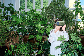 a woman in a helmet in the garden