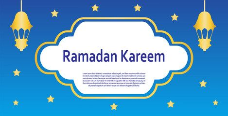 Fototapeta na wymiar Ramadan Kareem banner design in blue color. Ramadan Kareem greeting card designs.