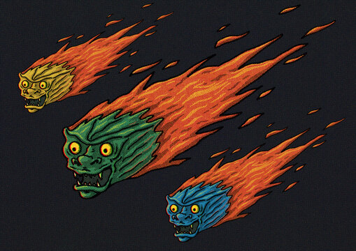 Halloween Beasts Flying Like Comets In Space