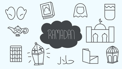 Set of hand drawn doodles Ramadan set collection. Ramadan Doodles 2021 1442H