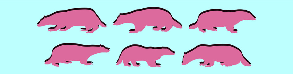 set of honey badger cartoon icon design template with various models. vector illustration isolated on blue background