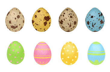 illustration of drawing different colorful easter eggs on white isolated background