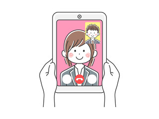 タブレットPCでビデオ通話をするビジネスウーマンのイラスト