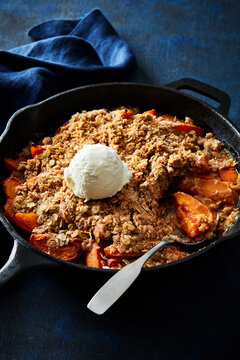 Pan of Apricot Crisp with Vanilla Ice Cream
