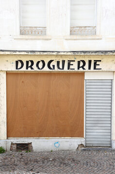 Closed drugstore shop in France, because of economic downturn