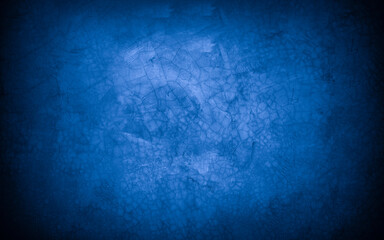 Old wall pattern texture cement blue dark abstract  blue color design are light with black gradient background.