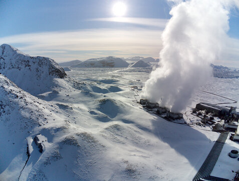 Hellisheidi ON geothermal power plant, Iceland - volcanic steam for heat and electricity