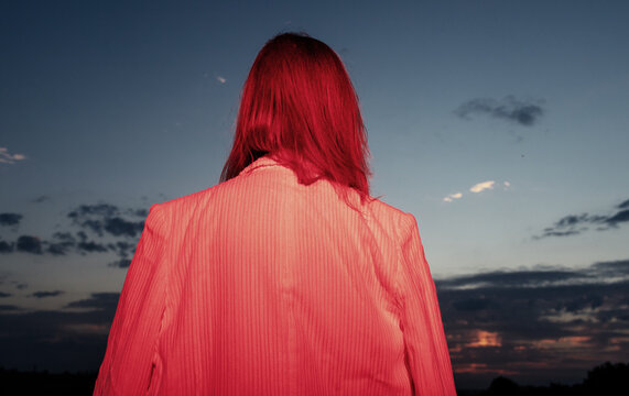 Colorful fashion portrait under neon light