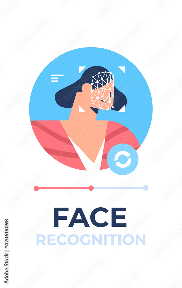 Poster female character face identity verification scanning facial recognition process personal id access c