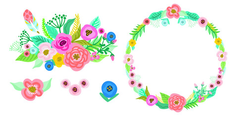 Set of floral elements for your design. Floral collection for greeting cards., invitations, web and etc.