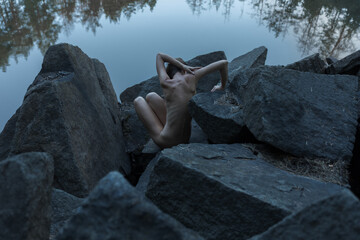 aesthetic nude in blue stones