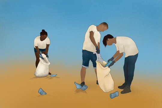 Anonymous group cleaning a beach