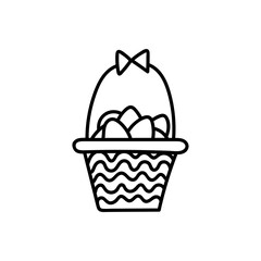 Cute vector basket with easter eggs in doodle style isolated on white background. Vector doodle illustration.
