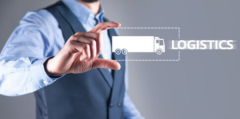 man holding logistics truck icon