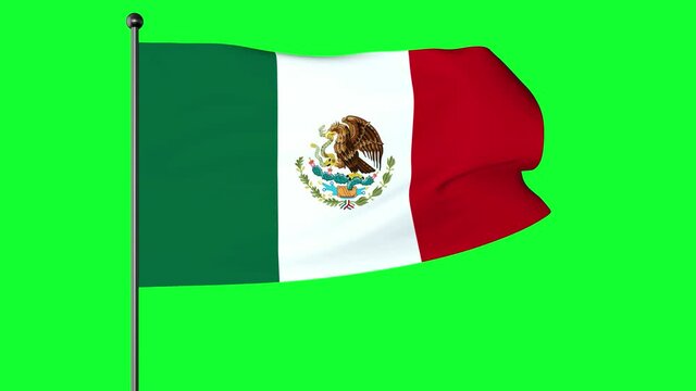 3D Illustration of The flag of Mexico is a vertical tricolour of green, white, and red with the national coat of arms charged in the centre of the white stripe.