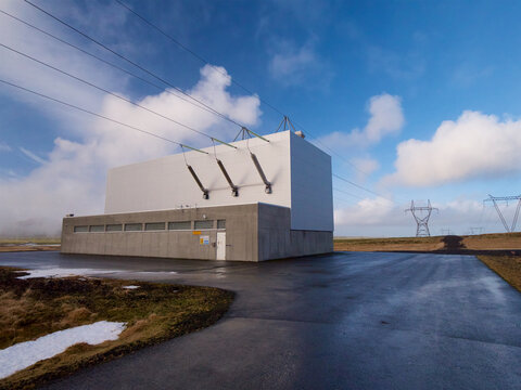 Hellisheidi ON geothermal power plant, Iceland - substation for high voltage electric power lines