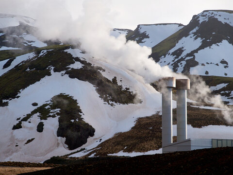 Hellisheidi ON geothermal power plant, Iceland - volcanic steam for heat and electricity
