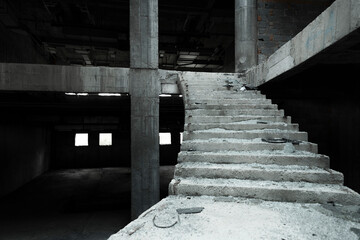 An abandoned building stairs