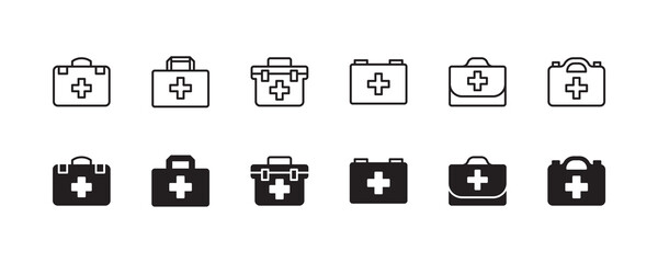 First aid kit icon set. Vector graphic illustration. Suitable for website design, logo, app, template, and ui. 