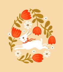 Obraz na płótnie Canvas Easter bunny and flowers spring print 