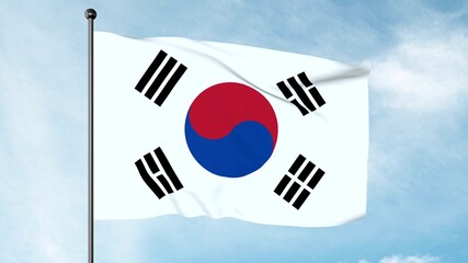 3D Illustration of The flag of South Korea, the Taegukgi, has three parts: a white rectangular...