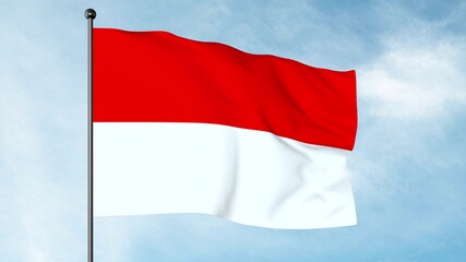 3D Illustration of The Flag of Indonesia is a simple bicolor with two equal horizontal bands, red and white with an overall ratio of 2:3.