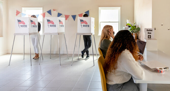 Polling Location with Voters for American Election