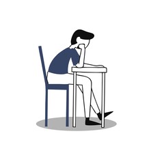 vector of a boy taking an exam and also studying