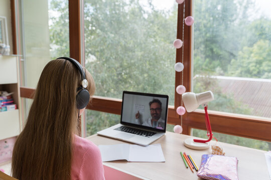 Girl Listening Teacher Online