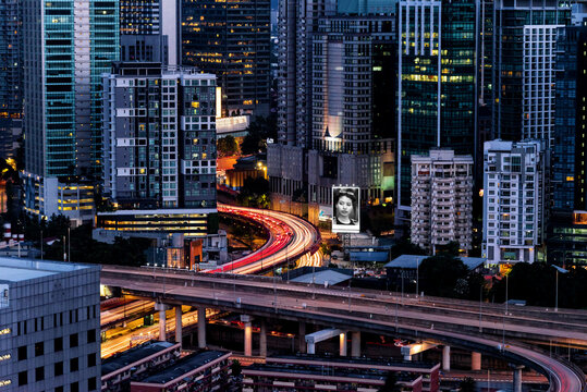 Kuala Lumpur's freeway and cityscape at night