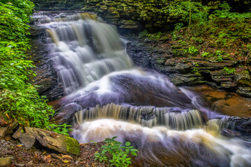 USA, Pennsylvania, Benton, Ricketts Glen State Park. Delaware Falls cascade.
