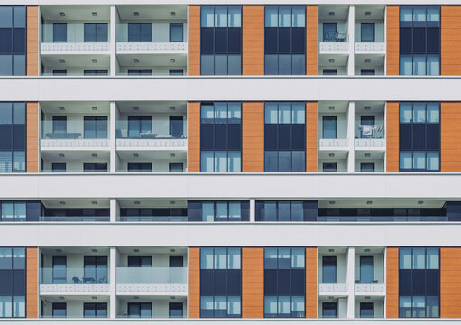 Building facade / modern condo apartments / balcony and facade