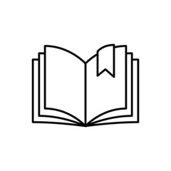 Book text education icon in flat black line style, isolated on white background 