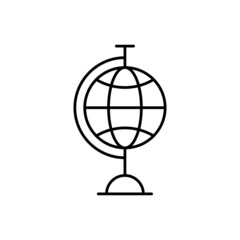 Globe geography icon in flat black line style, isolated on white background 