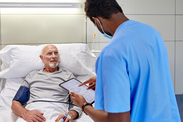 Senior man in a hospital room